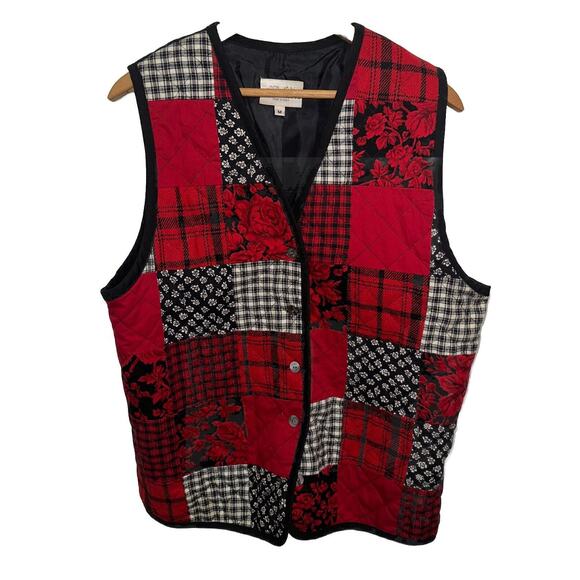 Susan Bristol Vintage Patchwork Black Red Vest Size Medium - Picture 2 of 6